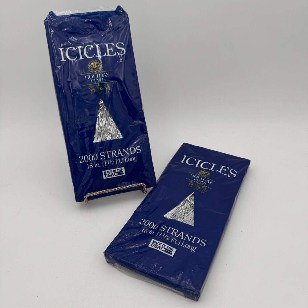 2 Boxes Vtg Christmas Tinsel Silver Icicles Holiday Time 2000 18" Strands USA